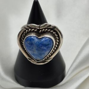 STUNNING Sterling Silver Heart Ring with Blue Turquoise Stone. Size Adjustable